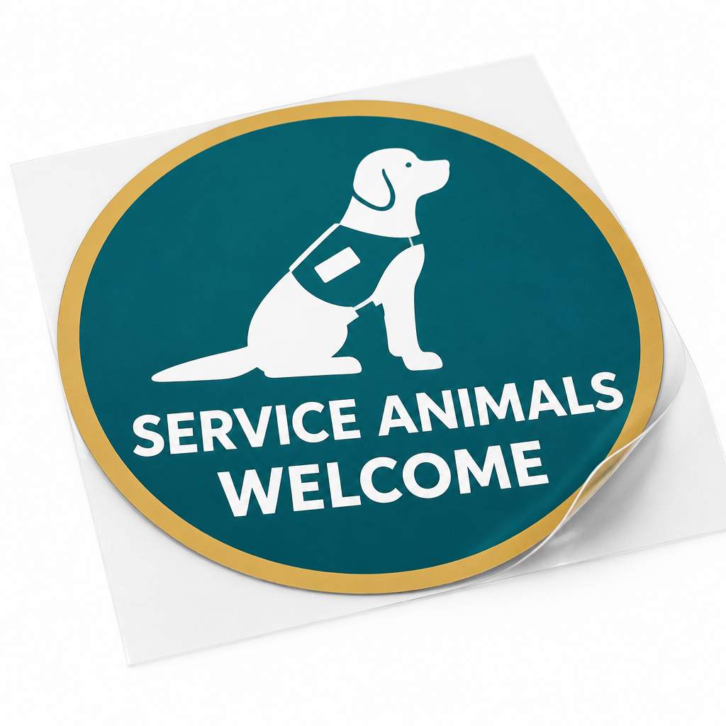 Service Animals Welcome round static window cling for businesses