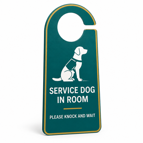 Service Dog in Room hotel door hanger, teal with dog silhouette