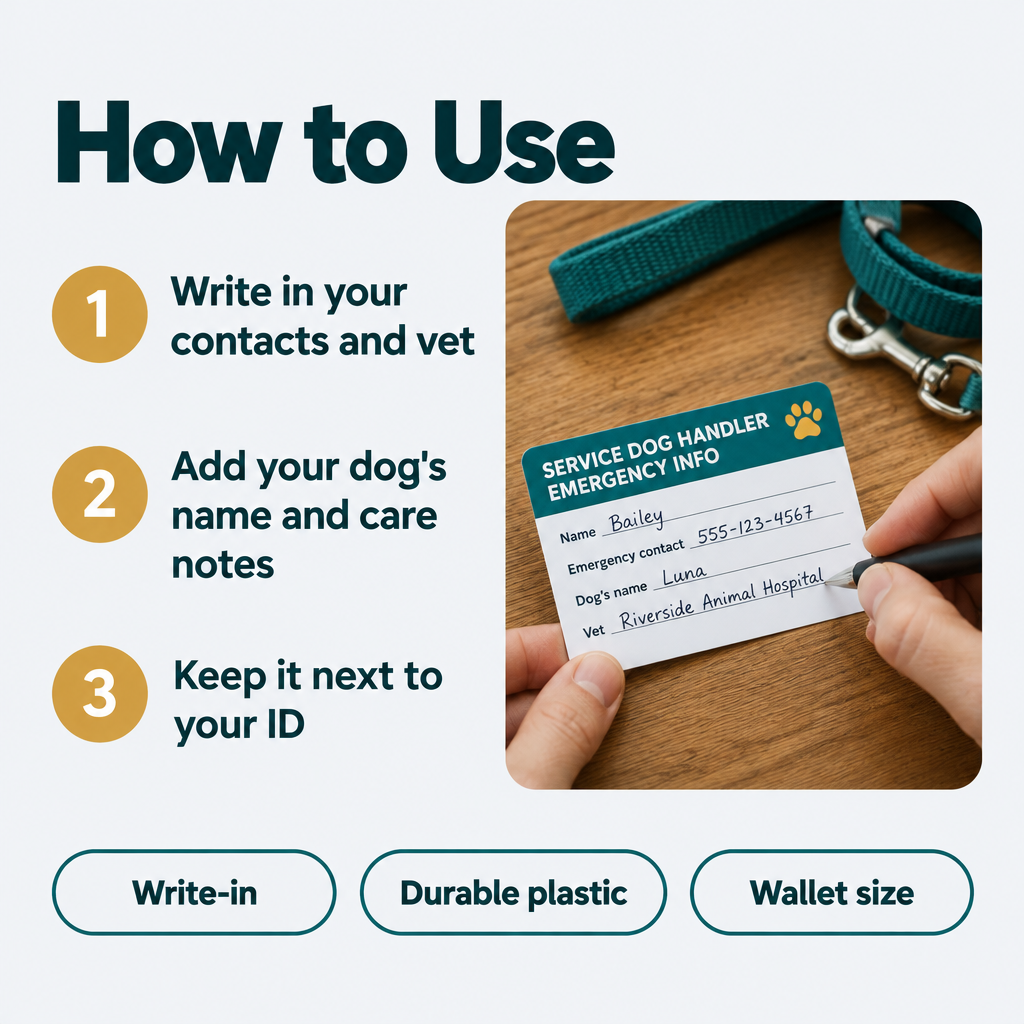 How to fill in the service dog handler emergency wallet card